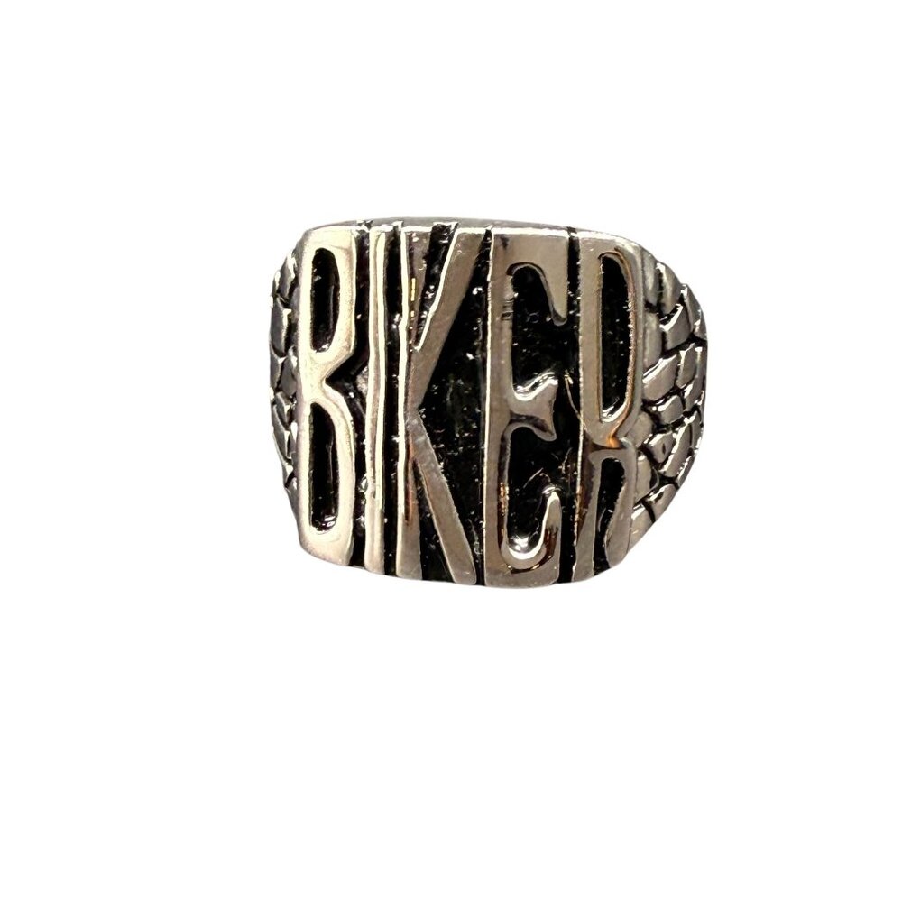 Biker Silver tone and BlackRing Size 15.5 Motorcycle Biker